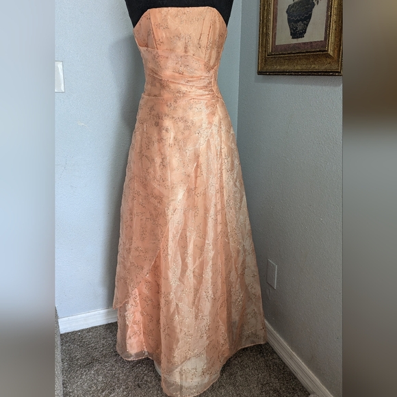 Beautiful Vintage Tangerine Gown with Gold Florals - Picture 1 of 17